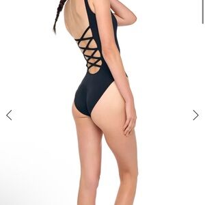 Norma Kamali Black Lace-Up Back One-Piece Swimsuit XS $205